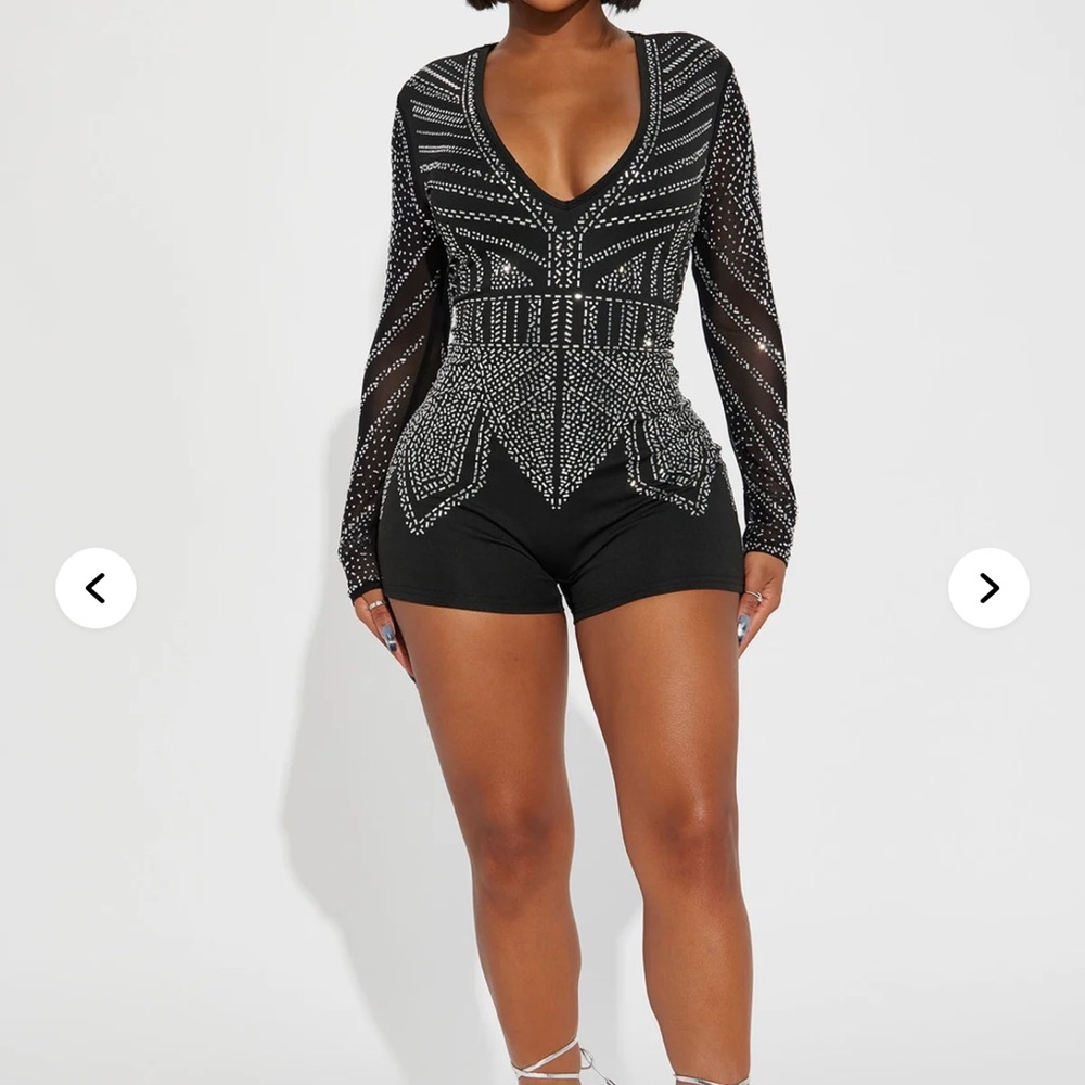 Fashion Nova Black and Silver Embellished Bodysuit